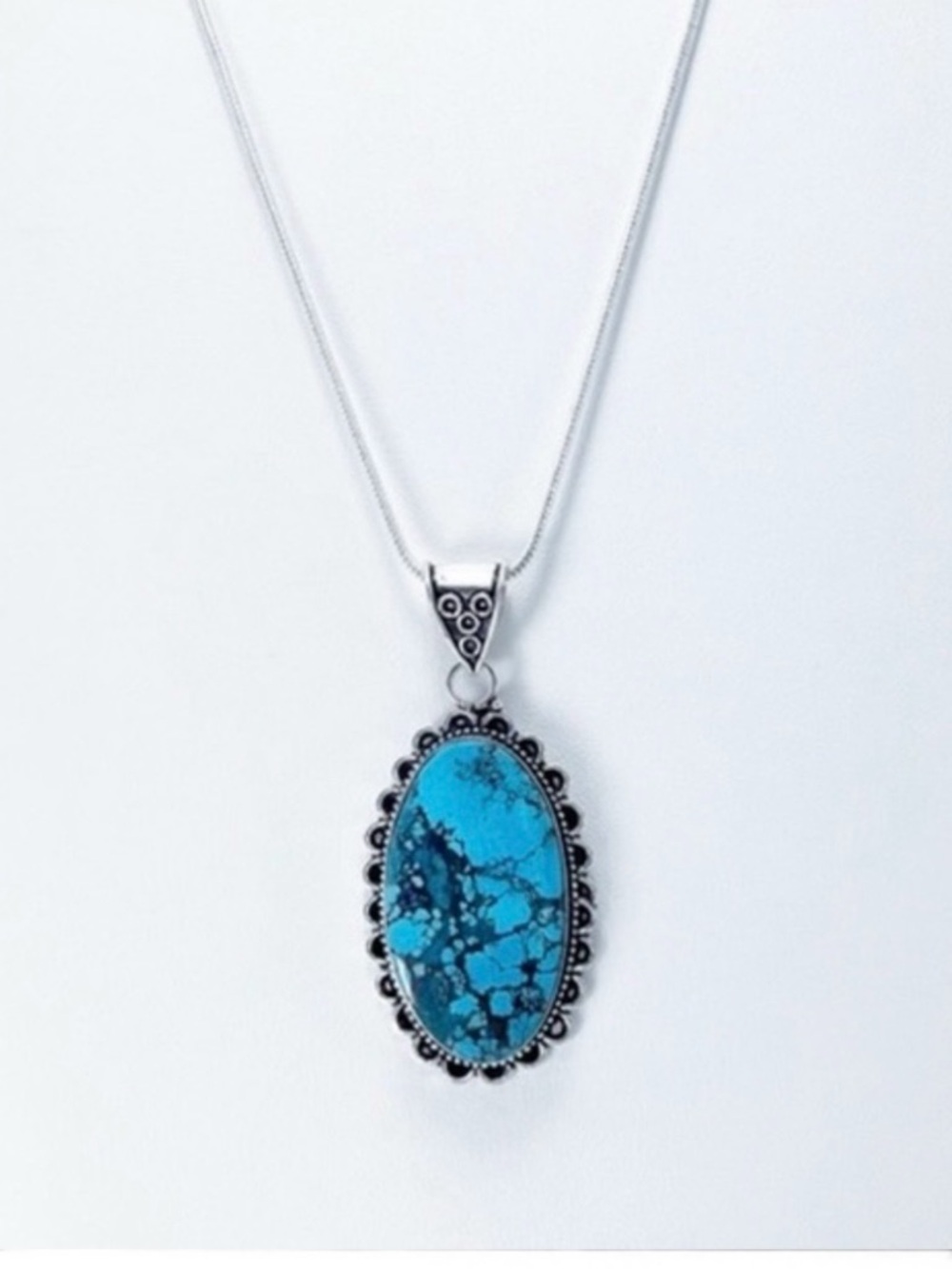 Turquoise Pendant Necklace with Sterling Silver Chain